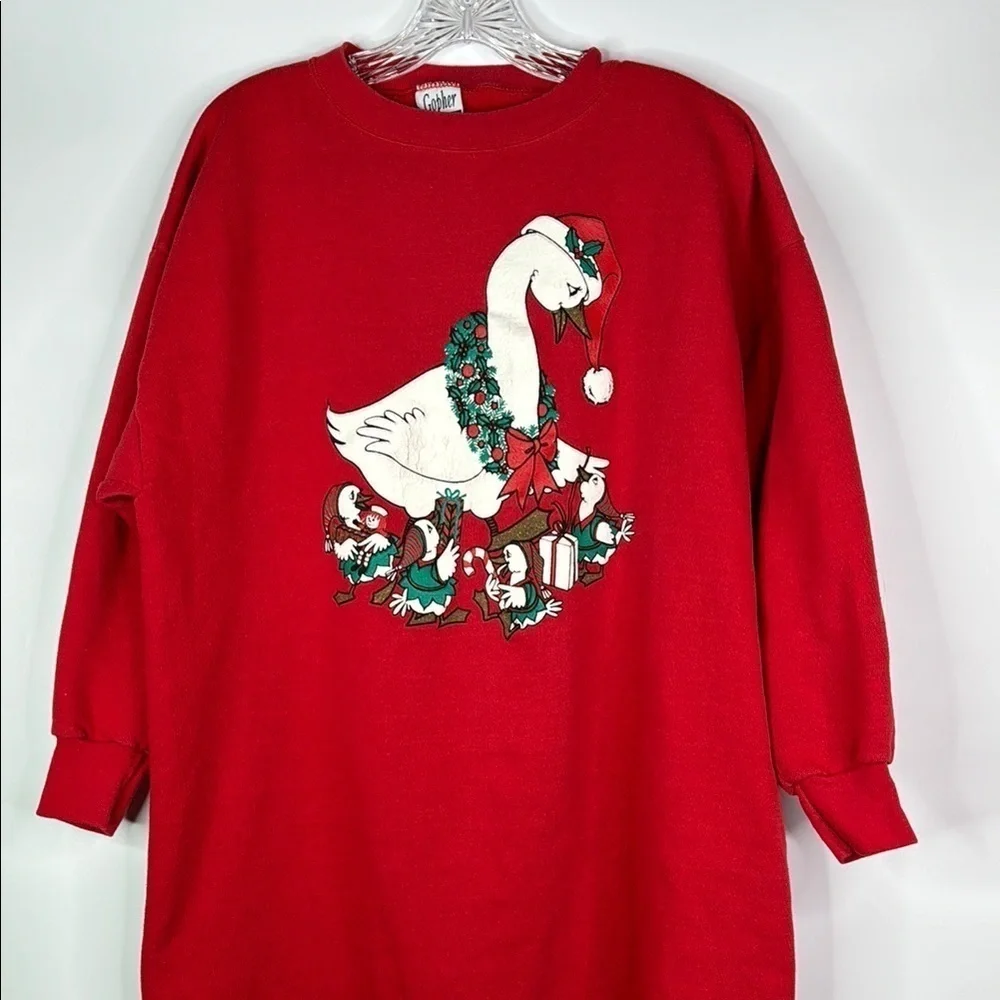 Gopher Sport Vintage Christmas Goose Red Long Sleeve Pajama Nightgown Size Large